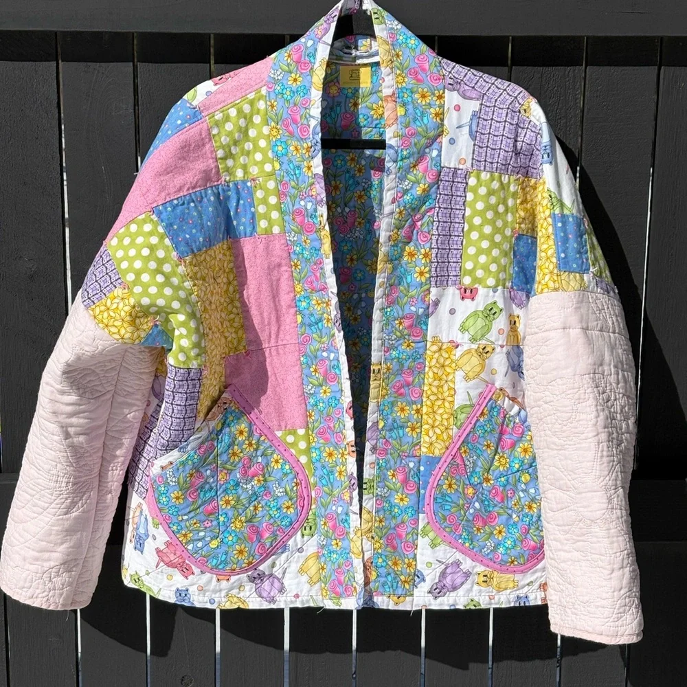 Handmade Upcycled Colorful Patchwork Women's Jacket - Picture 4 of 14